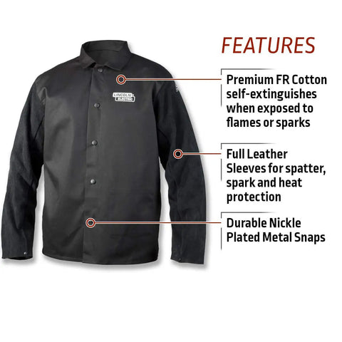 Unisex Welding Jacket With Split Leather Sleeves Black 3X Large US Pro Grade Tough As Nails Cowhide Protection displayed on white backdrop