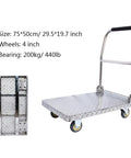 Heavy Duty Stainless Steel Platform Cart With Foldable Handle And Smooth Silent Wheels Built To Haul Big Gear Without Breaking A Sweat On Any Jobsite Daily, 75x50cm size.
