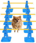 Dog jumping over Dog Agility Hurdle Cone Set For Backyard Training With 4 Adjustable Height Levels And Crossbar Rehab Friendly Obstacle Course Kit.