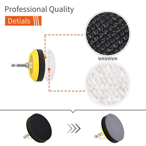 Two and Three Inch Versatile Sanding Discs Kit for Drill, Grinder and Rotary Tools, showing backer plate details