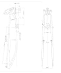 Technical drawing of Beefy Heavy Duty Springer Chrome Fork for 26 Inch Cruiser and Fat Bike, showing detailed design measurements.
