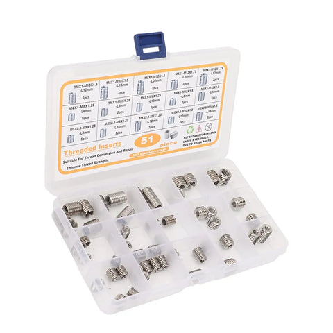 Top Shelf 51 Pc Stainless Steel Thread Repair Insert Kit For M5 To M8 Restores Stripped Engine Threads Gearbox And Machinery Without Replacing Parts With Precision Machined Durability, open case