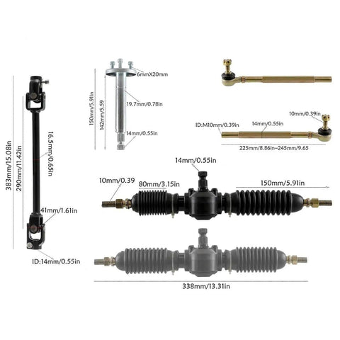 Dimensions and components of Beefed Up Complete 30 Inch Rear Axle And 48V 1000W Electric Differential Motor With 6 Inch Tires Front Steering Battery For Go Kart Ultimate Off Road Power Kit All Terrain Performance
