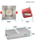 Six Pack 4-Inch Square Led Recessed Ceiling Lights With Integrated J Box And 5CCT Adjustable Warm To Cool White Dimmable showing side view and dimensions.