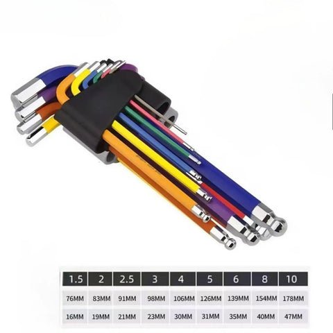 Top Notch Metric Ball End Hex Key Set With Heavy Duty Allen Wrenches For Tough Repairs And Precise Tightening In Hard To Reach Spots Around The Garage Or Shop, 1.5-10mm