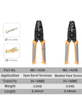 Premium Crimping Tool Kit With Quick Release Lever And Ergonomic Non-Slip Handles Perfect For Automotive Terminals Weather Pack Connections And Professional Wire Connector Crimping Jobs Today. 6.34in steel crimpers for 24-14AWG terminals