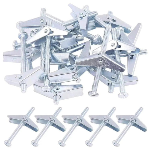 Fifty Pack One Eighth Inch Toggle Bolts For Drywall And Ceiling Mounts Heavy Duty Anchors Kit With Screws Rustproof Galvanized Metal Toggle Anchors For Rock Solid Wall Installations, silver metal drywall anchors and screws