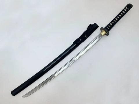 Katana Iaito Training Sword With Unsharpened Aluminum Alloy Blade, 28.3-Inch Fullered Bo-Hi For Safe Iaido Practice, black saya included