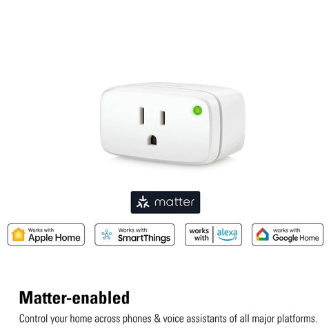 Matter Over Thread Smart Plug with App and Voice Control for Privacy First Home Automation, compatible with Apple Home, Alexa, Google Home, SmartThings.