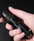 Hand holding compact One Mode Red LED Flashlight High Power Red Light Torch For Night Astronomy Aviation Wildlife Watching