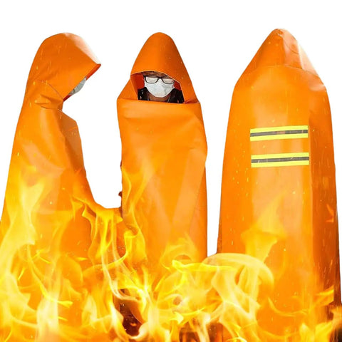 Fireproof Cloak For Home And Office Emergency Use Extra Large Glass Fiber Fire Escape Cape With Silicone Coating Heat Resistant Hooded Fire Blanket Suit Household Safety Gear Orange 63 By 56 Inches