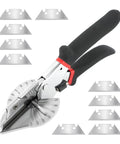 Kickass Heavy Duty Miter Shears Multi Angle Cutter with slick handles, ten spare blades, cuts trunking and thin wood up to 3mm thick.