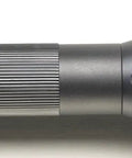 800 Lumen Rechargeable LED Flashlight With Dual Switches, 438 Meter Beam, black aluminum body, top view profile