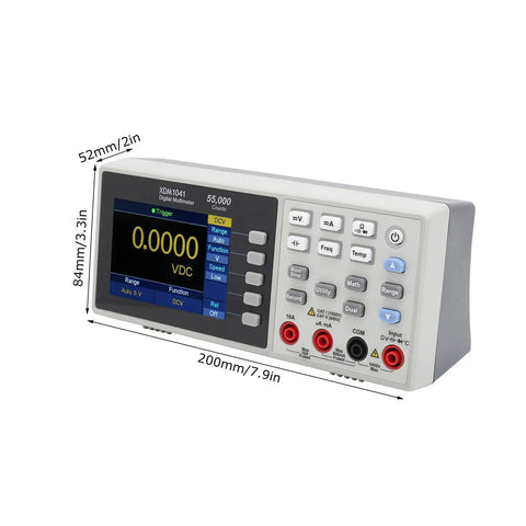Desktop Digital Multimeter With 3.7 Inch LCD And True RMS Temperature Tester 55000 Counts Data Logging, front angled view