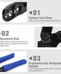 Close-up of Pex Crimping Tool Dual Size One Half Inch And Three Quarter Inch Heavy Duty details with carbon tool steel