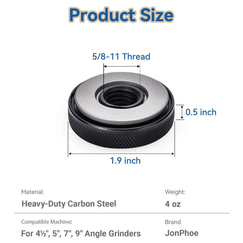 No Fuss Quick Swap Angle Grinder Flange Nut With 5 8 11 Threads Fits 4 5 And 5 Inch Grinders No Wrench Needed Slam Tight Grip Heavy Duty Steel Lock, 1.9 inch diameter.