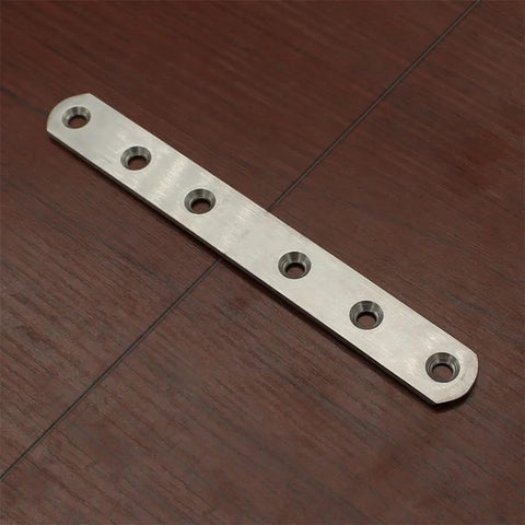 12 Inch Flat Mending Plate Set Of 4 Stainless Steel Straight Braces With Screws For Repair And Joining Connectors on wood surface