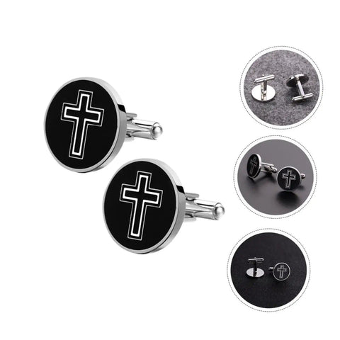 Cross Cufflinks For Men Titanium Steel Durable Dress Fasteners Stylish Decorative Shirt Buttons 1 Pair Ready For Work Meetings