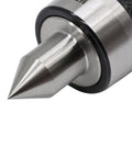 MT2 Ball Bearing Morse Taper Live Center Internal Rotation for wood and metal lathes, medium duty, close-up of 60-degree center point.