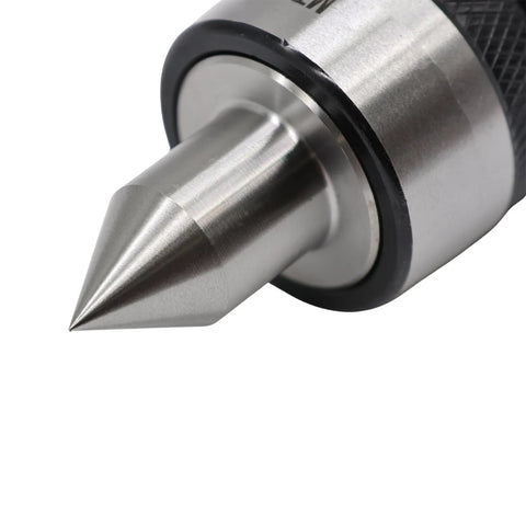 MT2 Ball Bearing Morse Taper Live Center Internal Rotation for wood and metal lathes, medium duty, close-up of 60-degree center point.