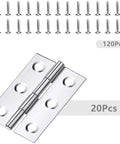Front view of 20-piece stainless steel folding hinge set for doors/windows with 120 screws