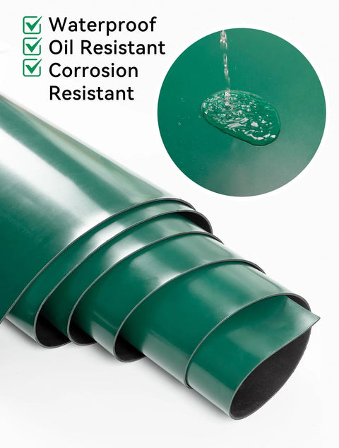Front view of green rubber ESD soldering mat roll, 23.7 x 118 in, anti-static, high-temp vinyl.