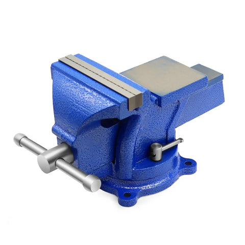 Front view of Heavy Duty 4 Inch Bench Vise With Ductile Cast Iron Construction And Chrome Plated Spindle 360 Degree Swivel Locking Base