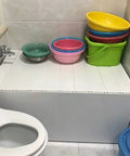 Chill Mode On With This Premium Foldable Insulated Bathtub Cover And White PVC Bath Tray featuring multiple colorful bowls stacked.