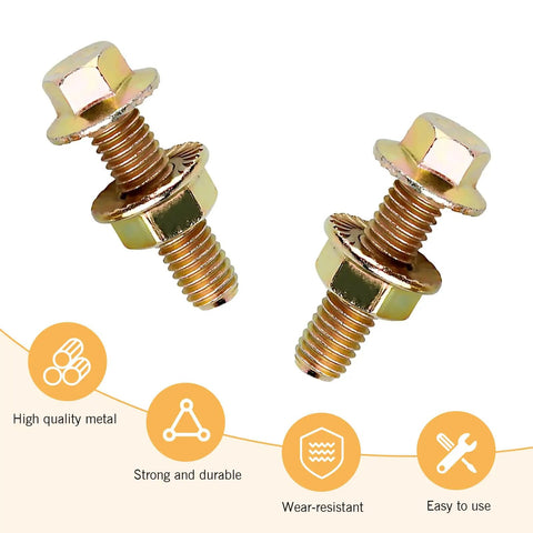 10 Piece Car Flange Bolts Kit M8 Flange Bolts High Carbon Steel Rustproof Hex Nut Screws Gold Finish shown with icons