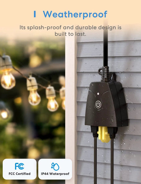Outdoor Smart Plug With Dual Grounded Outlets, Weatherproof WiFi Outlet For Alexa Google Assistant And SmartThings in use