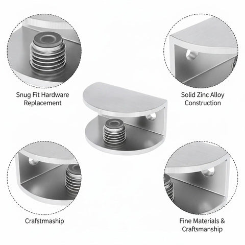 Heavy Duty Glass Shelf Clamp Mounting Bracket For Bathroom Cabinets And Wardrobes, Zinc Alloy Hardware Replacement shown in detail