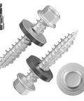 Heavy Duty Gray Hex Roof Screws With Integrated Epdm Washers Rock Solid Self Tapping Fasteners For Metal To Wood Shed Builds Tough Rust Resistant Steel 98 Pack Bundle, close-up of screws and bit.