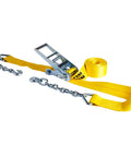 Beefy Heavy Duty 3 Inch By 30 Foot Ratchet Tie Down With Chain End And Grab Hook, 5,000 Lb Working Load Limit And 15,000 Lb Break Strength