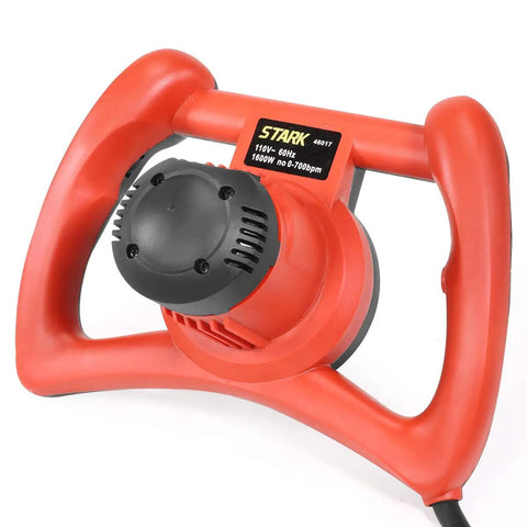 Powerful 1600W Handheld Cement Mixer for Mortars, Concretes, and Grouts with 7 Speed Settings, ergonomic dual handles visible