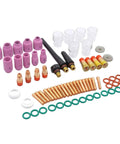Nishiyuenyi 71 Pc Industrial Tig Consumables Kit With Torch Nozzles Cups Collets Sealing Rings, assorted ceramic cups and nozzles.