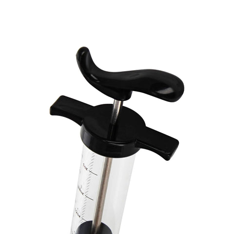 Slick Precision Wood Glue Syringe With Replaceable Tips For Tight Joints offers black top handle and clear body for measuring glue.