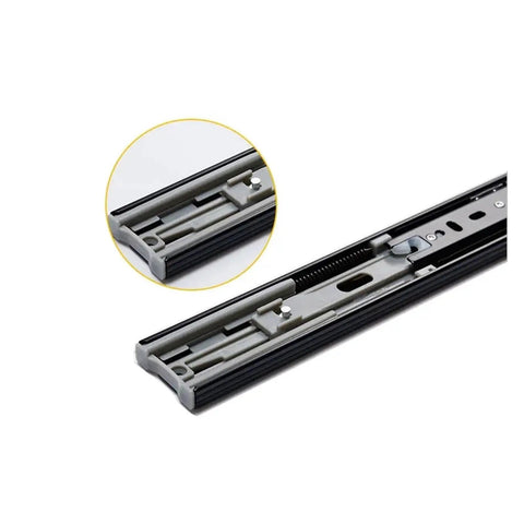 Bottom Mounted Metal Buffer Drawer Slides Two Pack Concealed Cabinet Tracks Heavy Duty Steel Construction close-up of slide mechanism