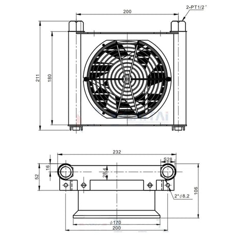 Heavy Duty Hydraulic Air Cooler With 10 Liters Per Minute Flow, 1.2 kW Cooling, Aluminum Alloy Radiator Oil Cooler For Hydraulic Systems, 3 MPa Max Pressure, Industrial Aluminum Heat Exchanger, Wide Voltage Options Up To AC380V