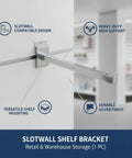 Heavy Duty Slotwall Shelf Brackets For 18mm Slatwall Channels, Silver Iron, mounted on wall, highlighting durability and versatility