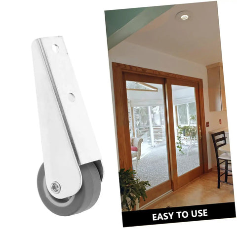 Heavy Duty 2 Piece Barn Door Rollers With Galvanized Nylon Sliding Track Wheels And Bottom Guide Pulley For Smooth Ride Operation And Plug And Play Closet Hardware Upgrade displayed with sliding door.