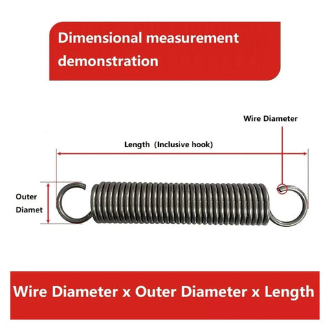 Dimensional measurement of Premium Tension Springs Made From High Grade Spring Steel Featuring Single Hook Design With 5mm Wire Dia And 30mm Outer Radius.