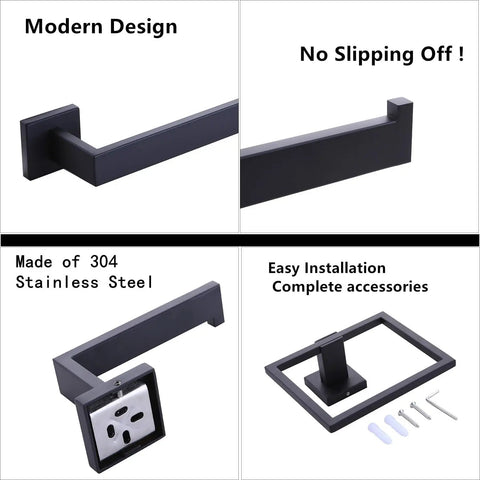 Matte Black 5 Piece Stainless Steel Bathroom Hardware Set With 23 Inch Towel Bar And Towel Rack Rustproof SUS 304 Built To Last Detail