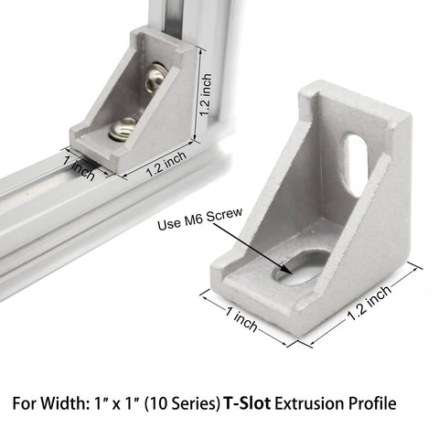 10 Series Aluminum Extrusion Corner Bracket Set With 1x1 Inch 90 Degree Connectors showing M6 screw installation
