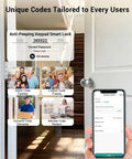 No Sweat Fingerprint Smart Door Knob Lock With Nifty Keypad And Phone App Control For Quick Everyday Access And Locked Down Home Security In Fresh Bright Silver Finish, showing keypad with unique user codes.