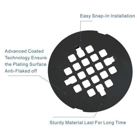 Heavy Duty Matte Black Snap In Shower Drain Cover Slick Round Stainless Steel Grid For Modern Bathrooms Quick Swap Installation.