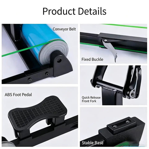 Indoor Bike Trainer Stand For Home Cycling Heavy Duty Aluminum Alloy Frame With ABS Roller and Anti Slip Pedal Details