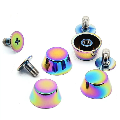 Kickass Gradient Purse Feet Hardware 4 Sets 1/2 Inch Metal Screw Back Rivet Studs for DIY, featuring colorful alloy rivets and screws.