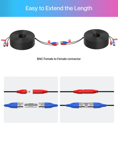 BNC to RCA video power cable connectors with black wiring for easy extension, part of 4 Pack 150 Ft Bnc To Rca Video Power Cable Pre Made All In One Heavy Duty Wiring Bundle For Cctv Dvr Security Cameras Diy Project Hella Quick Plug And Play Install.