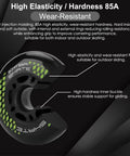8 Pack Inline Skate Wheels Set With 72mm 76mm And 80mm Options, ABEC9 Bearings, 85A Durometer PU, Includes Bearings And Spacers, Ready To Go Replacement For Rollerblade Roller Derby And K2 Skates, Black, showing high elasticity wheel details