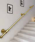 Heavy Duty Adjustable Round Tube Railing Kit For Decks And Stairs mounted on a wall, featuring a golden finish for stair safety.